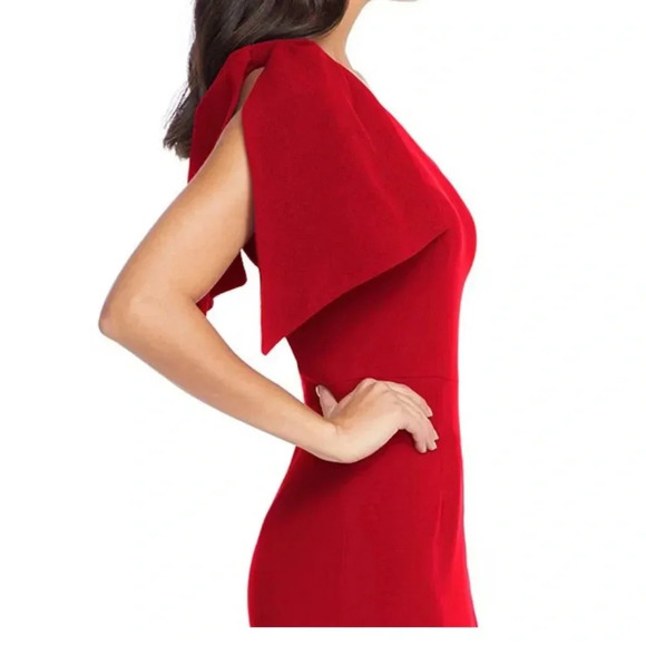 Dress the Population Tiffany Midi One Shoulder Bow in Garnet Size XL - Picture 6 of 15